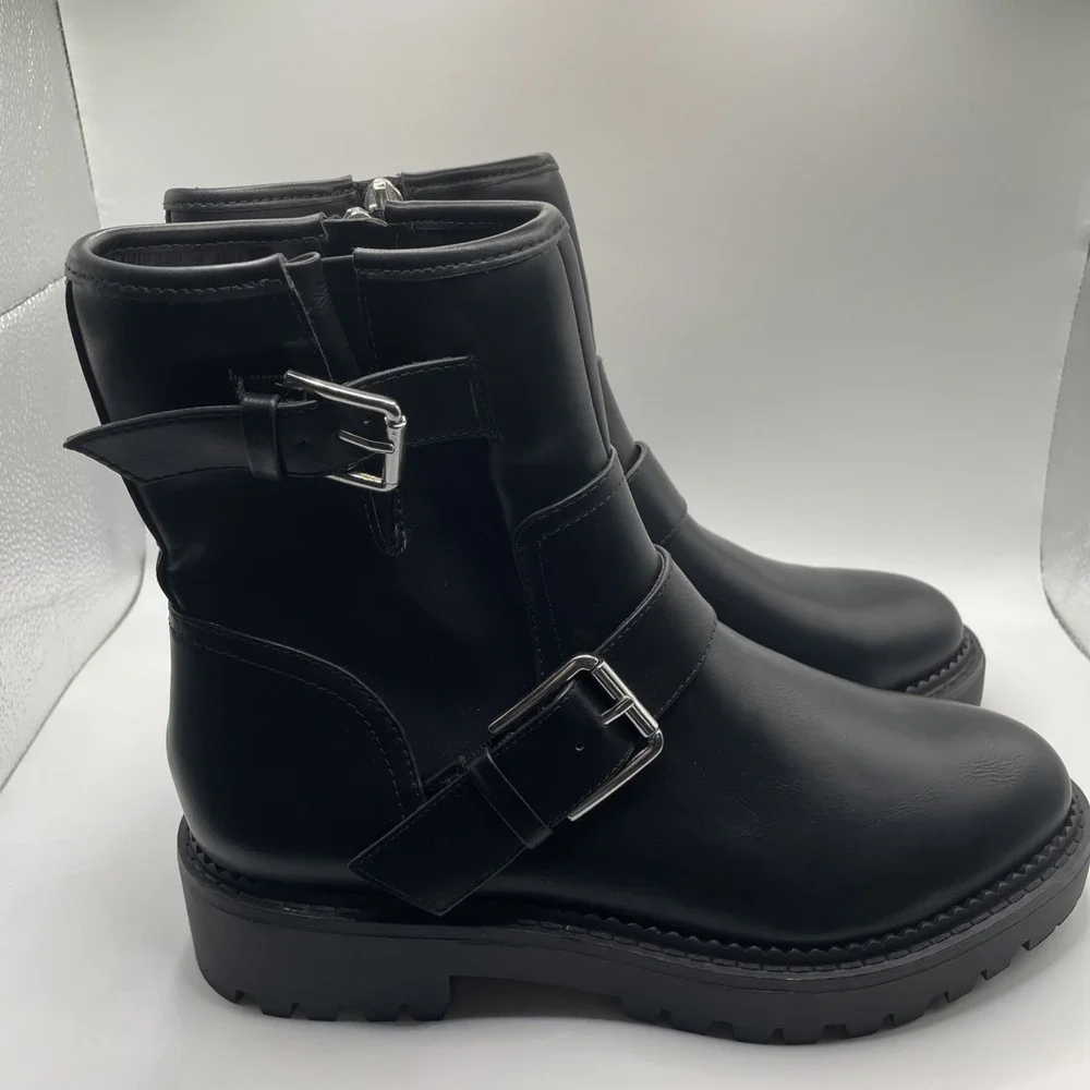 Goth Streetwear Nordstrom Rack Biker Booties Ladies 6.5 Faux Black Leather NWT